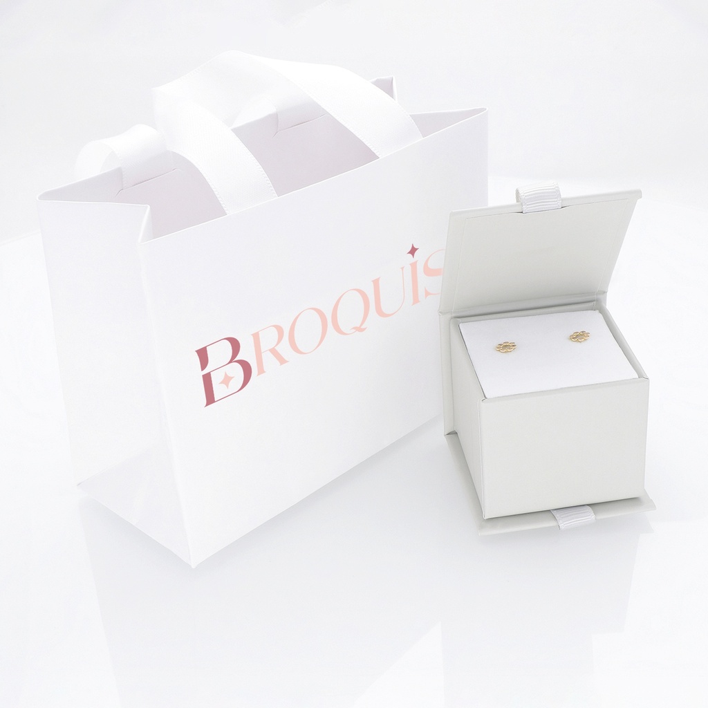 BROQUIS Arete 14k de oro puro con circonita, una hermosa joya de regalo para esa fecha especial, cumpleaños, nacimiento, bautizo, navidad, incluye caja y bolsa de regalo, broquel rueda