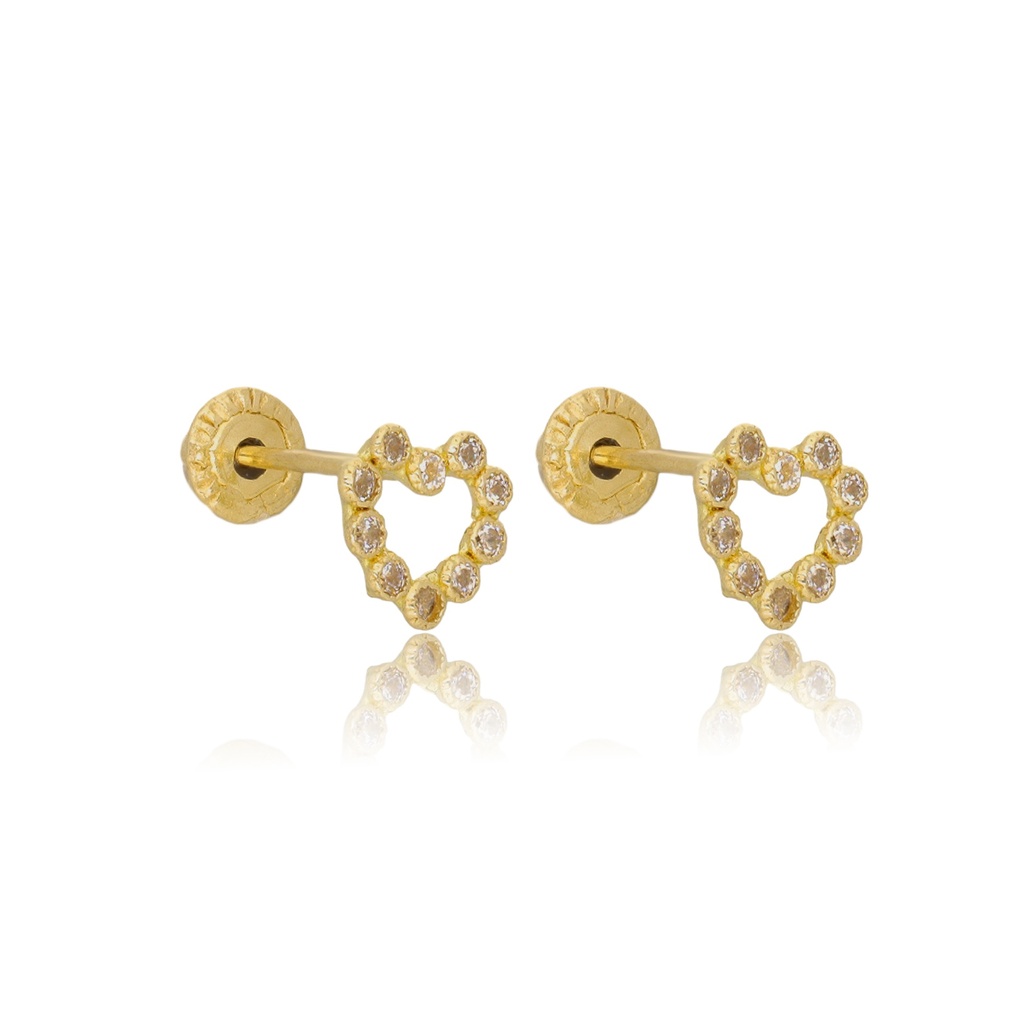 BROQUIS Arete 14k de oro puro con circonita, una hermosa joya de regalo para esa fecha especial, cumpleaños, nacimiento, bautizo, navidad, incluye caja y bolsa de regalo, broquel corazón