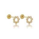 BROQUIS Arete 14k de oro puro con circonita, una hermosa joya de regalo para esa fecha especial, cumpleaños, nacimiento, bautizo, navidad, incluye caja y bolsa de regalo, broquel rueda