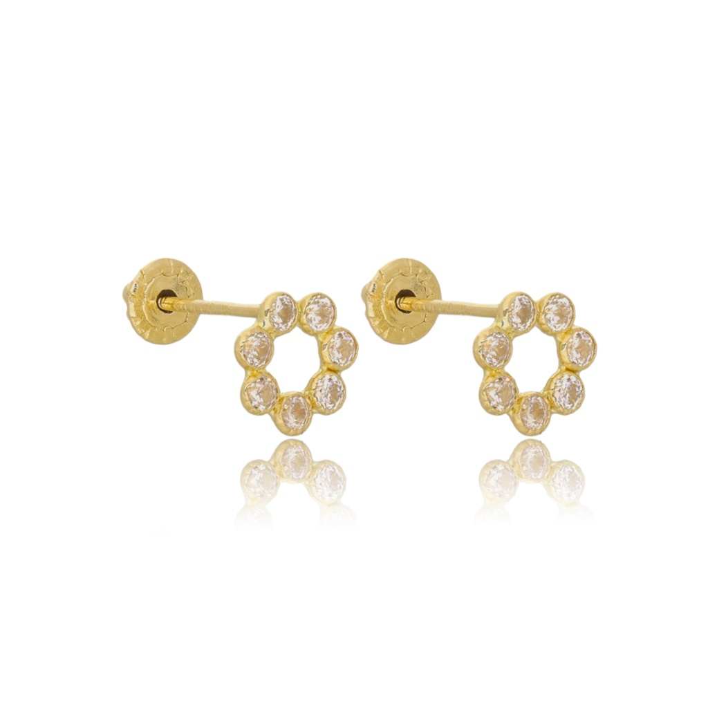 BROQUIS Arete 14k de oro puro con circonita, una hermosa joya de regalo para esa fecha especial, cumpleaños, nacimiento, bautizo, navidad, incluye caja y bolsa de regalo, broquel rueda
